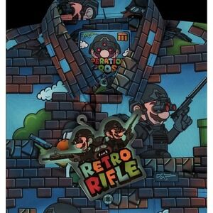 Retro Rifle "Operation Bros" Mario Theme Button Down Shirt -  Men's- XL Tall